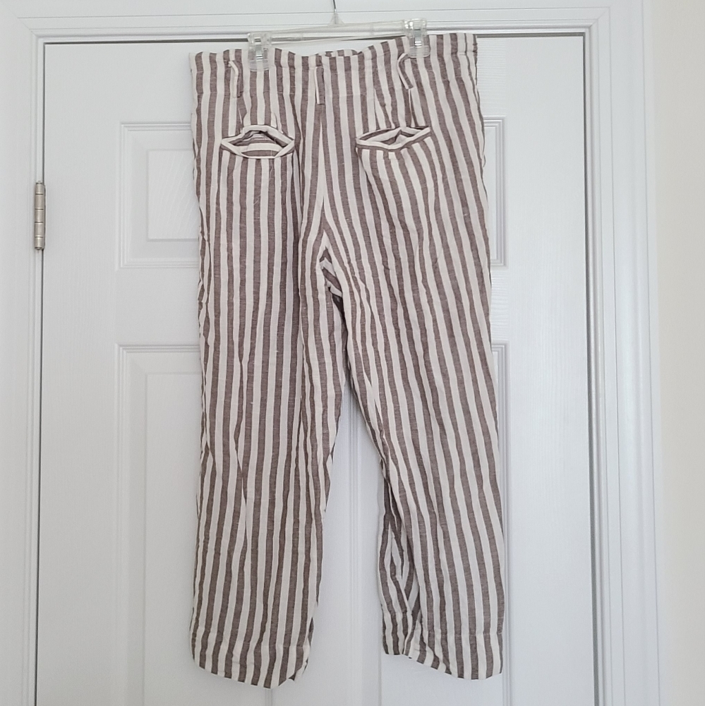 Madewell Pants Striped Linen Blend Paperbag Pants White Brown 8 - Picture 4 of 5